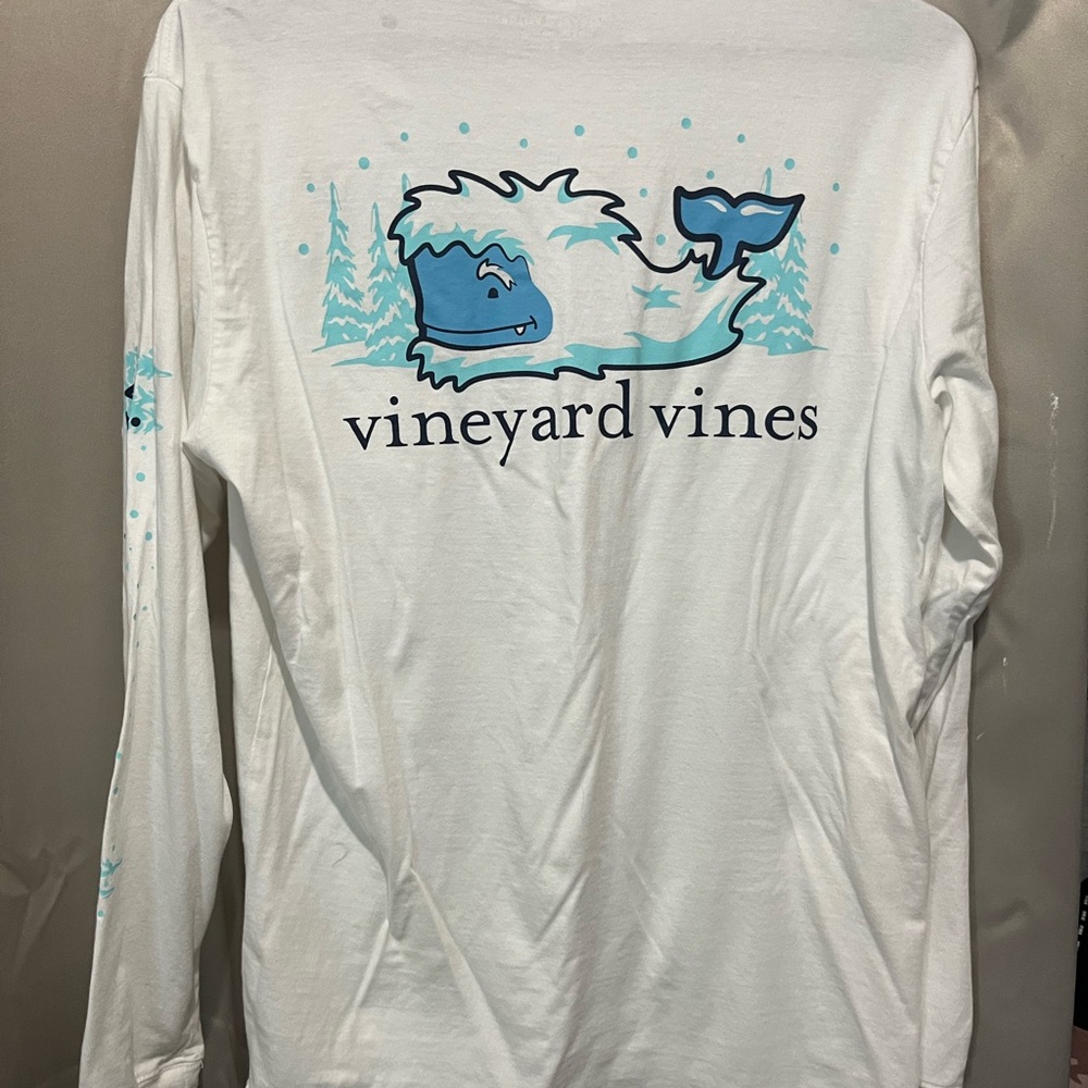 Vineyard Vines White Cotton Shirt with Yeti Blue Logo